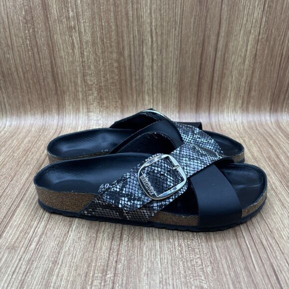 Birkenstock Siena Big Buckle Python Print Black Birko Flor US 9 EU 40 Sandals - Picture 1 of 8